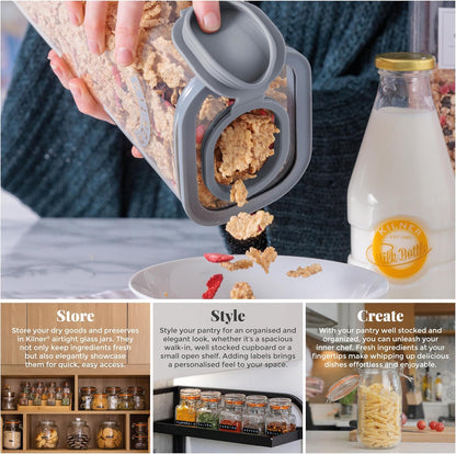 Kilner 3 Litre Glass Cereal Dispenser | Storage Jar with Airtight Glass & Silicone Lid | Easy-Pour Spout for Mess-Free Serving | Food Dispenser for Cornflakes, Beans, Granola and Pet Food
