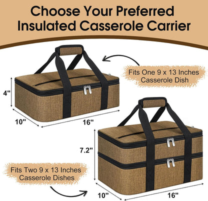 Insulated Casserole Carrier, Portable Casserole Carrier for Hot or Cold Food Lunch Tote Warmer or Cooler Bag, Lasagna Lunch Bag for Potluck Parties- Fits 9" x 13" Baking Dish-Charcoal Grey