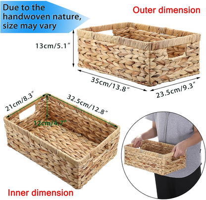 Hipiwe Wicker Basket Water Hyacinth Baskets Rectangular Decorative Baskets Bin for Shelf Organizing, Handwoven Storage Basket Bins with Built-in Handles,15.9"x12"x5.9"