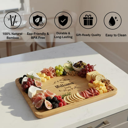 Personalized Charcuterie Board Set with Two Drawers, Custom Engraved Bamboo Cheese Board, Christmas, Wedding and Housewarming Gift for Couples, Anniversary and Bridal Shower