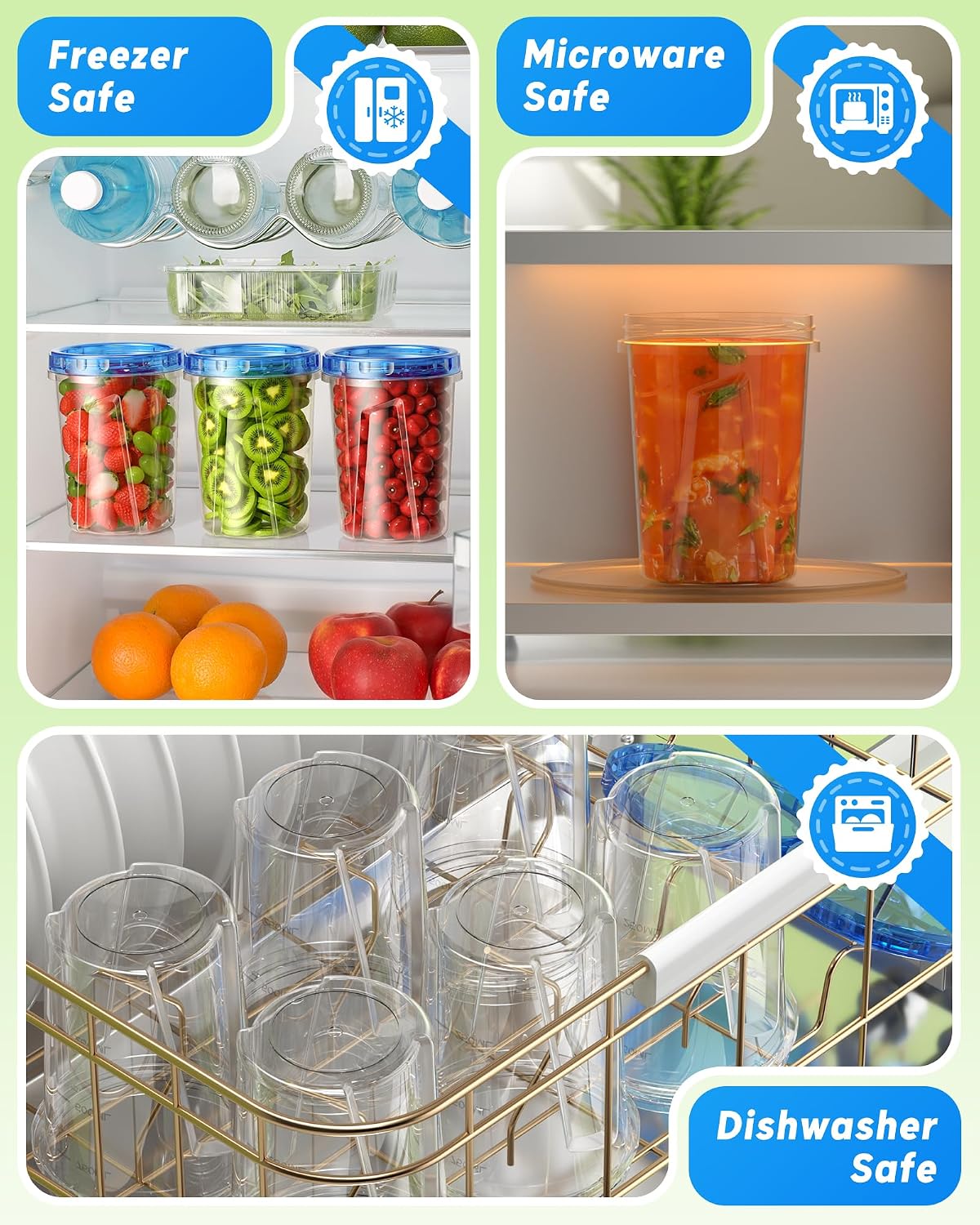 BiuLeon 6 Pack-17oz Freezer Storage Containers, Plastic Food Storage Containers with Twist Top Lids, BPA Free and Reusable Soup Containers with Lid, Microwave and Dishwasher Safe