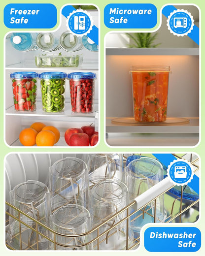 BiuLeon 6 Pack-17oz Freezer Storage Containers, Plastic Food Storage Containers with Twist Top Lids, BPA Free and Reusable Soup Containers with Lid, Microwave and Dishwasher Safe