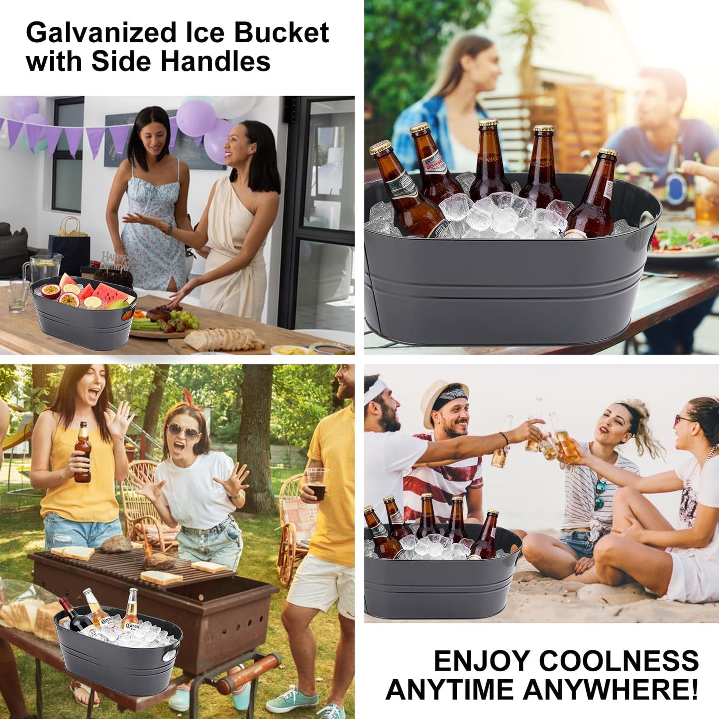 3 Pack 15.3" x 9" x 6" Yellow Metal Galvanized Tub with Handles, 3 Gallon Large Beverage Tubs for Parties, Beer, Wine, and Cocktails, Rust-Proof and Durable Ice Buckets