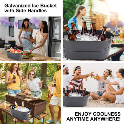 3 Pack 15.3" x 9" x 6" Yellow Metal Galvanized Tub with Handles, 3 Gallon Large Beverage Tubs for Parties, Beer, Wine, and Cocktails, Rust-Proof and Durable Ice Buckets