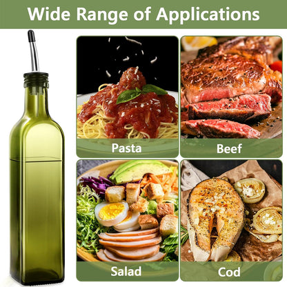 Leaflai 17oz Olive Oil Dispenser Bottle, 500ml Oil & Vinegar Cruet with 2 Stainless Steel Pourers, 2 Labels,1 Brush and 1 Funnel for Kitchen
