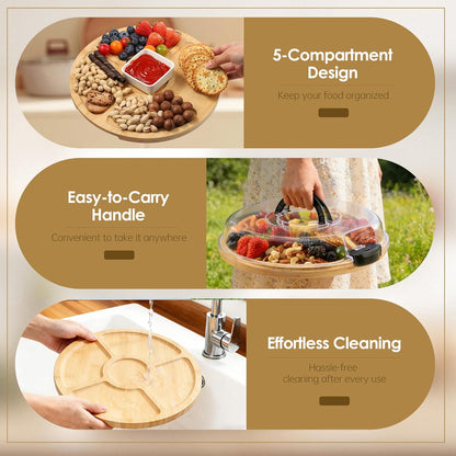 Kochorie 10 Pieces Portable Bamboo Cheese Board Set Charcuterie Board with Lid and Handle, Knife Set Meat Fruit Serving Tray Platter for Travel Picnic Kitchen House Warming Gifts (Rectangular)