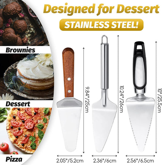 Patelai 3 Pcs Pie Server Set, Stainless Steel Cake Pizza Spatula Serrated