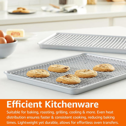 Amazon Basics Ceramic Nonstick Baking Sheets & Cooling Rack Set, Dishwasher Safe, Oven Safe, Half Sheet Size, Gray