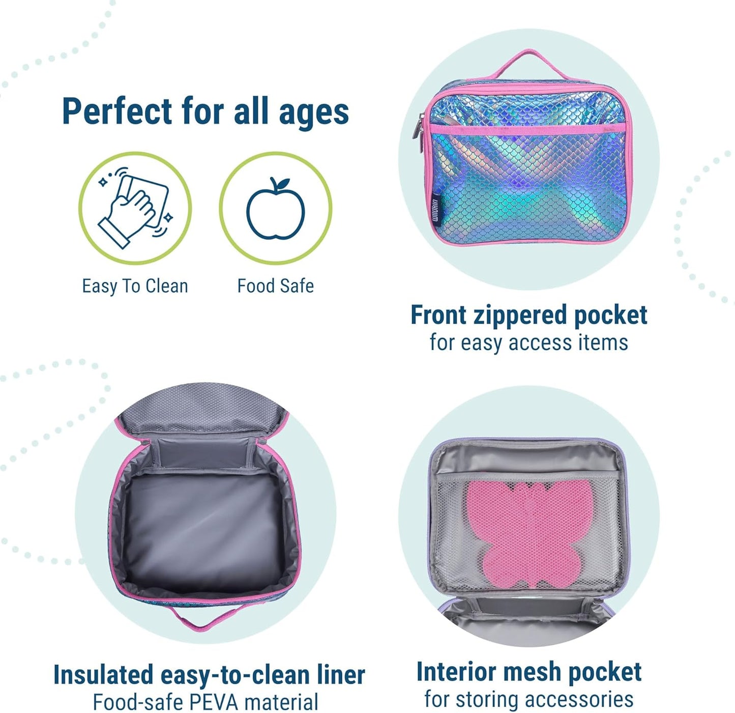 Wildkin Kids Insulated Lunch Box, Keeps Food Hot or Cold, BPA-Free with Mesh Pockets & Easy-Clean Lining – Ideal for School, Travel & Daycare – Holographic