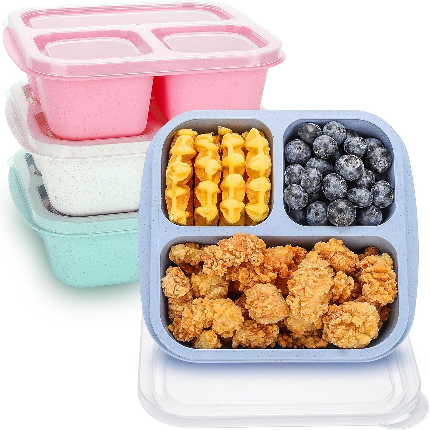 Bento Box For Kids, 4 Pack 3 Compartments Lunchable Meal Prep Containers Lunch Containers, Reusable Snack Containers with Lids, Snack Boxes for School, Work, and Travel