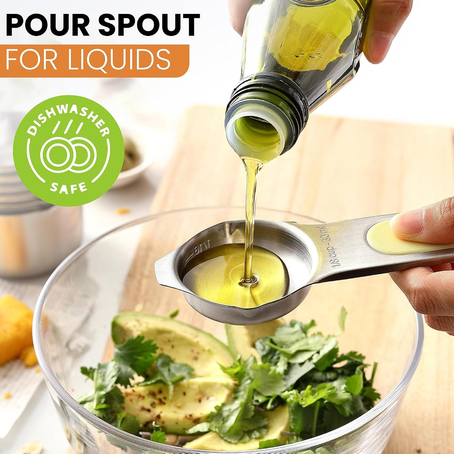 Spring Chef Stainless Steel Measuring Cups Set of 7 with Pour Spout - Nesting Kitchen Tools with Easy Read Markings to Measure Dry or Liquid Ingredients - Metal Measuring Cups for Baking & Cooking