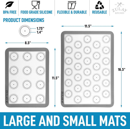 Zulay Kitchen Silicone Baking Mat – 16.5"×11.6" BPA-Free Reusable Baking Sheet, Heat Resistant 480°F – Non-Slip Border, Perfect for Cookies, Bread, Pastries & Oven Use - (Dark Gray)