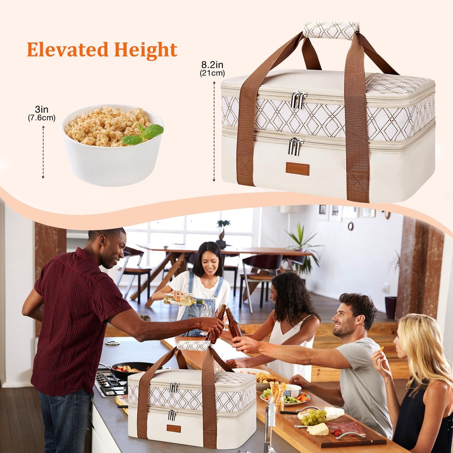 Expandable Casserole Carrier Bag - Double Decker Food Bag, Insulated Casserole Carrier for Hot or Cold Food, Lasagna Holder Tote for Picnics,Beaches,Traveling or Gifts