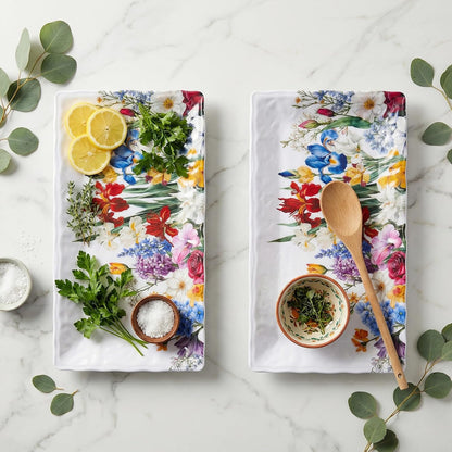 2 pcs Melamine Tray Set with Strawberry Design, 19 Inch and 14.5 Inch Large Serving Plates, Unbreakable Dinnerware for RV, Camping, Party, Easy Clean
