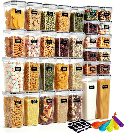 42pcs Airtight Containers, Clear Stackable Dry Food Storage | 42pk clear airtight containers with tight lids keep dry food fresh. Safe plastic, stackable for pantry kitchen storage