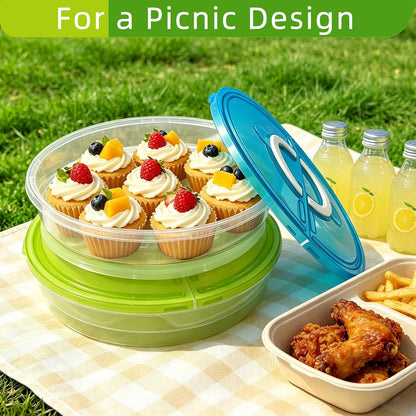2 Pack 12 Inch Food Storage Container with Lid and Handle, Round Plastic Pizza Slice Storage Container, Reusable Pie Carrier Keeper for Food Cake Cheesecake, Clear
