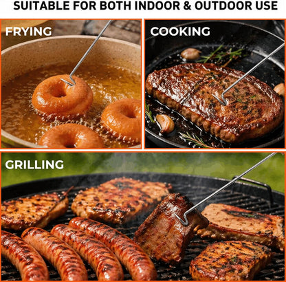 YOUEON 4 Pack 17 Inch Pigtail Food Flipper with Wooden Handle, Stainless Steel Meat Hook Turner Grill Tools, BBQ Turner for BBQ Ribs, Steak, Fish, Chicken, Sausage, Vegetables