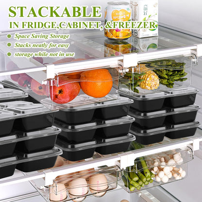 YOUNTHYE 50PCS Disposable Meal Prep Containers 3 Compartment Food Prep Containers with Lids 30oz Plastic Bento Box Lunch Containers Stackable Meal Prep Containers Bulk for Microwave, Freezer Safe