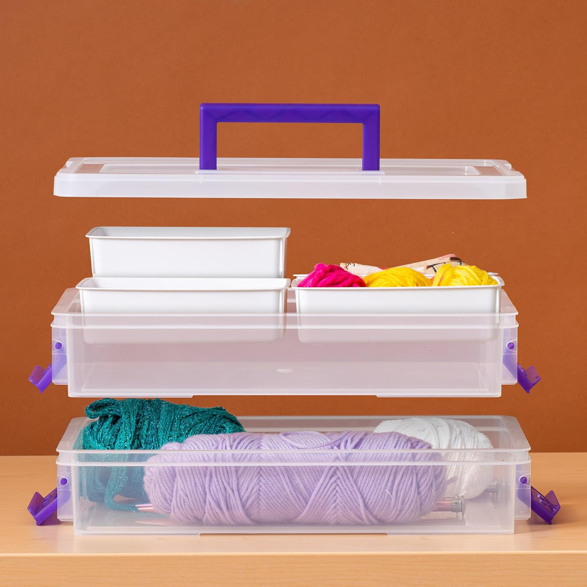 IRIS USA 5 Qt. Plastic Craft Storage Container Bins with Lids, 6 Pack, Small Art & Office Supply Organizer Tote, Sensory Bins & Boxes for Home & University, Stackable, Carry Handle, Clear