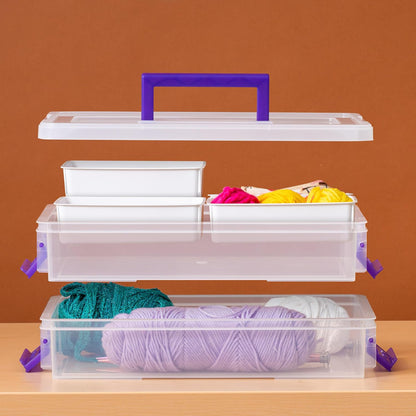 IRIS USA 5 Qt. Plastic Craft Storage Container Bins with Lids, 6 Pack, Small Art & Office Supply Organizer Tote, Sensory Bins & Boxes for Home & University, Stackable, Carry Handle, Clear