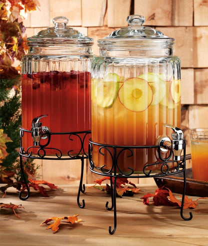 2 PACK 1.5 Gallon Drink dispenser, Glass Beverage Dispenser With Elegant Stand Stand, Drink Dispensers for Parties With Spigot 100% Leakproof. Perfect For Parties And Daily Use