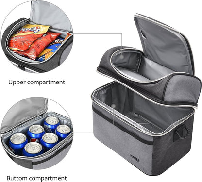 Tirrinia Reusable Lunch Box for Men Women, Insulated Lunch Bag Adult Work, Double Decker Leakproof Lunchbox for Office Picnic Beach—Dual Compartment Lunch Cooler Bag