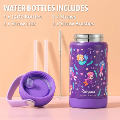 rockpapa Kids Lunch Box Set with 14oz Insulated Water Bottle & Lunch Bag, Leakproof 5.5 Cups Bento Box for School & Children, BPA-Free, Microwave Safe for Boys Girls (Grey Constr Turcks)