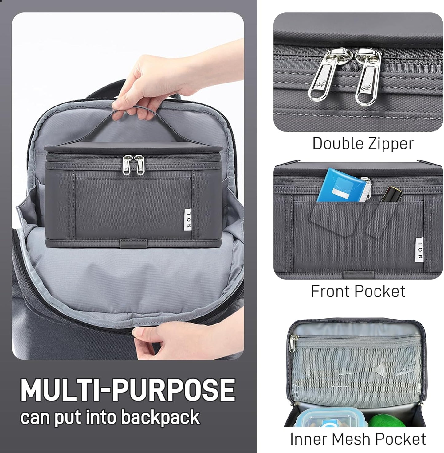 NOL Mini Insulated Lunch Bag for Women Men Kids | Small Leakproof Reusable Lunch Tote | Fits 6 Cans 330ml | Thermal Cooler for Work School Picnic Camping, Navy blue