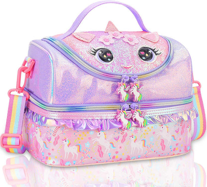 RHCPFOVR Kids Lunch Bag - Double - Decker Cooler Insulated Lunch Box for Boys Girls,Washable Lunch Bag with Strap and Reusable Toddler Lunchbox for School and Daycare