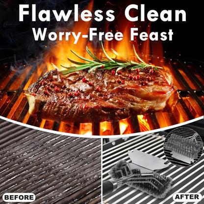 18" Heavy Duty BBQ Grill Brush and Scraper Set, 2-in-1 Safe Bristle Free Grill Cleaner & Strong Wire Brush, Professional Grill Scraper for Outdoor Gas Charcoal Grills, Deep Cleaning BBQ Tools
