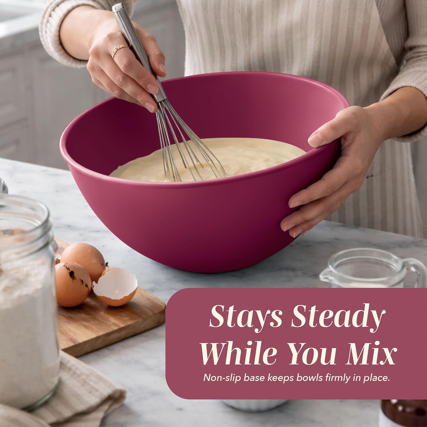 COOK WITH COLOR Mixing Bowls with Lids - 12 Piece Plastic Nesting Bowls Set includes 6 Prep Bowls and 6 Lids, Microwave Safe Mixing Bowl Set, Pink Embossed - Colors A