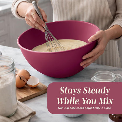COOK WITH COLOR Mixing Bowls with Lids - 12 Piece Plastic Nesting Bowls Set includes 6 Prep Bowls and 6 Lids, Microwave Safe Mixing Bowl Set, Pink Embossed - Colors A