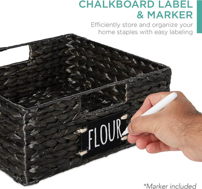 Best Choice Products Set of 4 9x12in Water Hyacinth Pantry Baskets, Woven Organizers w/Chalkboard Label, Chalk Marker - Natural