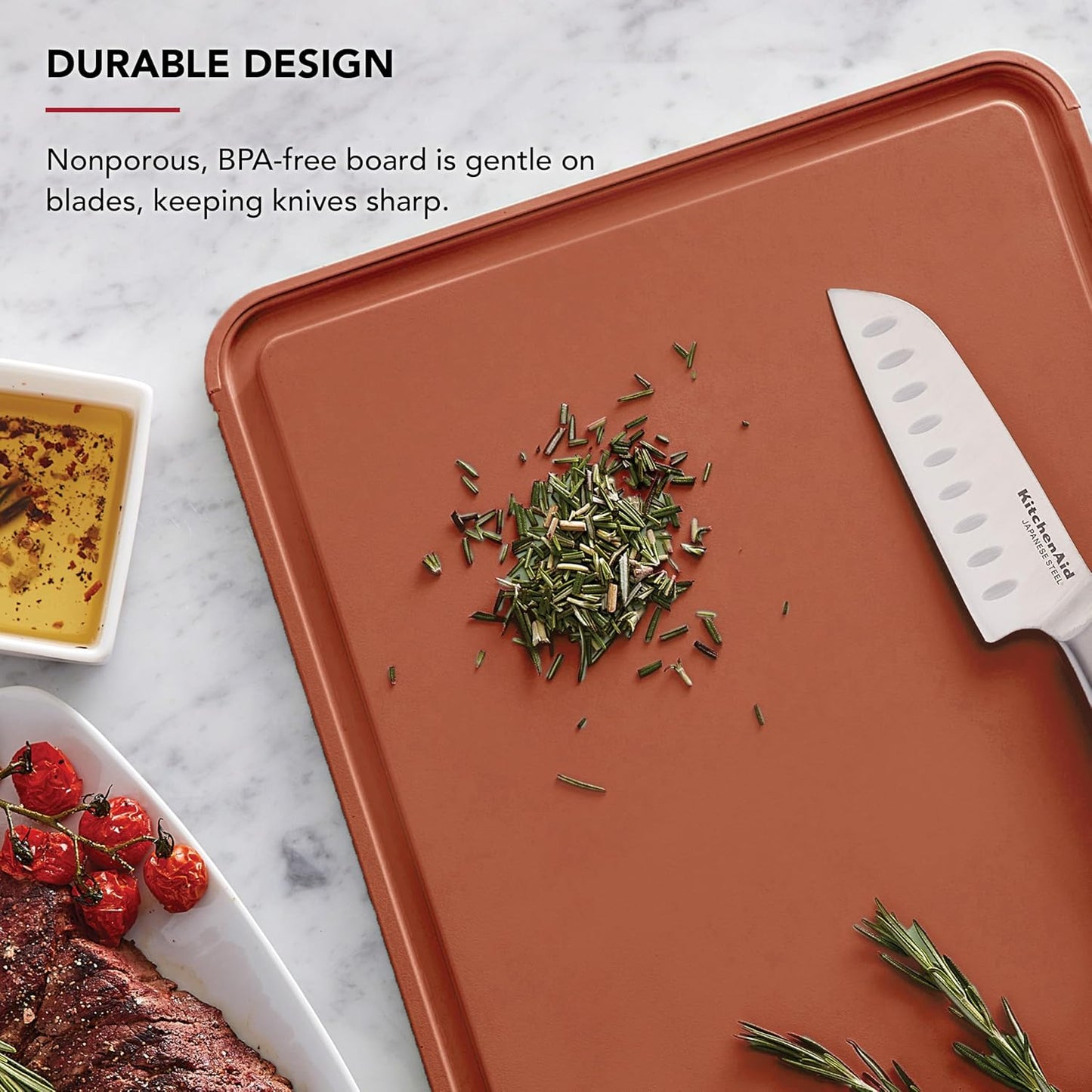 KitchenAid Classic Plastic Cutting Board with Perimeter Trench and Non Slip Edges, Dishwasher Safe, 12 inch x 18 inch, Gray