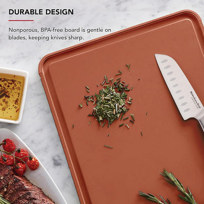 KitchenAid Classic Plastic Cutting Board with Perimeter Trench and Non Slip Edges, Dishwasher Safe, 12 inch x 18 inch, Gray