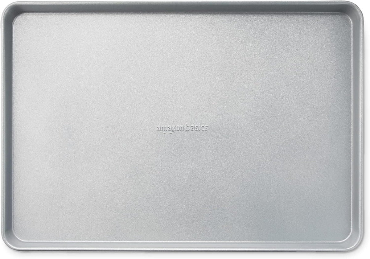 Amazon Basics Ceramic Nonstick Baking Sheets & Cooling Rack Set, Dishwasher Safe, Oven Safe, Half Sheet Size, Gray