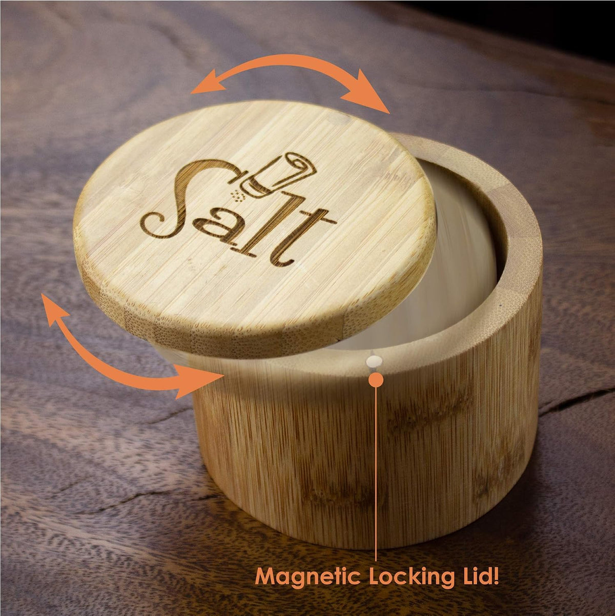Totally Bamboo Salt Cellar with Swivel Lid, Salt Container for Countertop