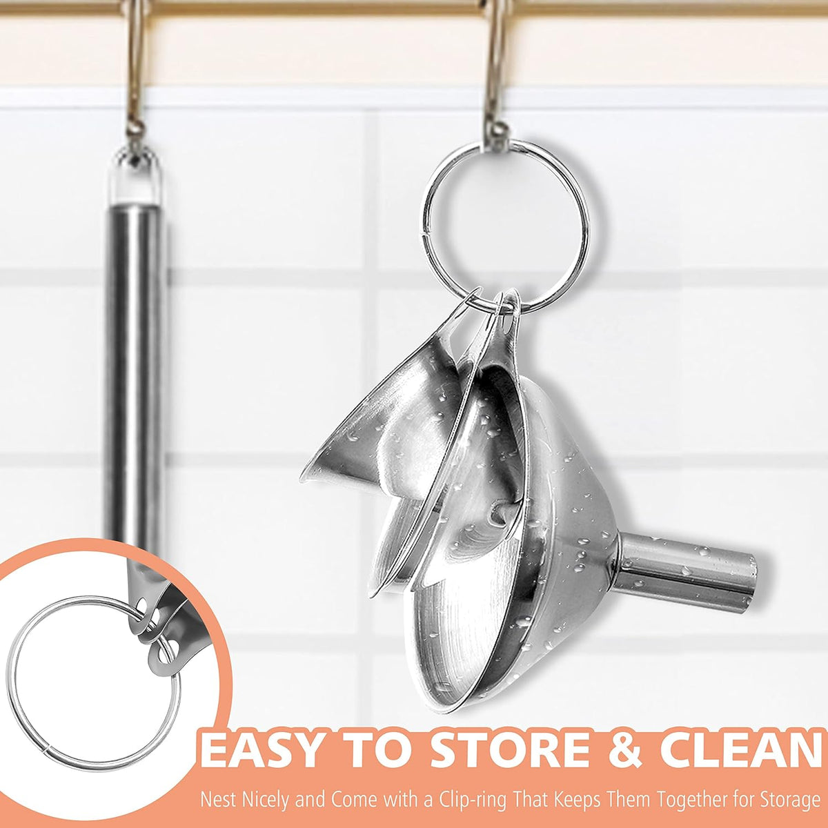 Anaeat Stainless Steel Mini Kitchen Funnel Set, Durable Metal Filling Funnels for Transferring Liquid, Dry ingredients, Cosmetic Lotion, Fluid, Spices, Powder - Food-Grade & High Heat Resistant