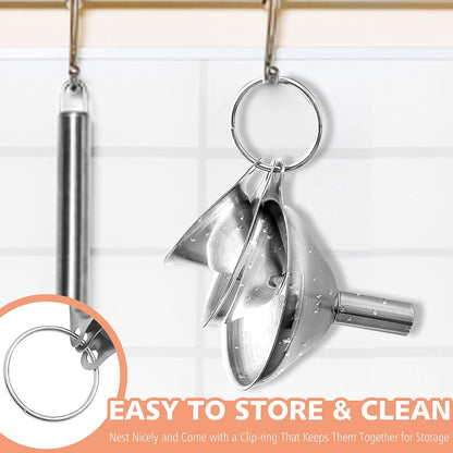 Anaeat Stainless Steel Mini Kitchen Funnel Set, Durable Metal Filling Funnels for Transferring Liquid, Dry ingredients, Cosmetic Lotion, Fluid, Spices, Powder - Food-Grade & High Heat Resistant