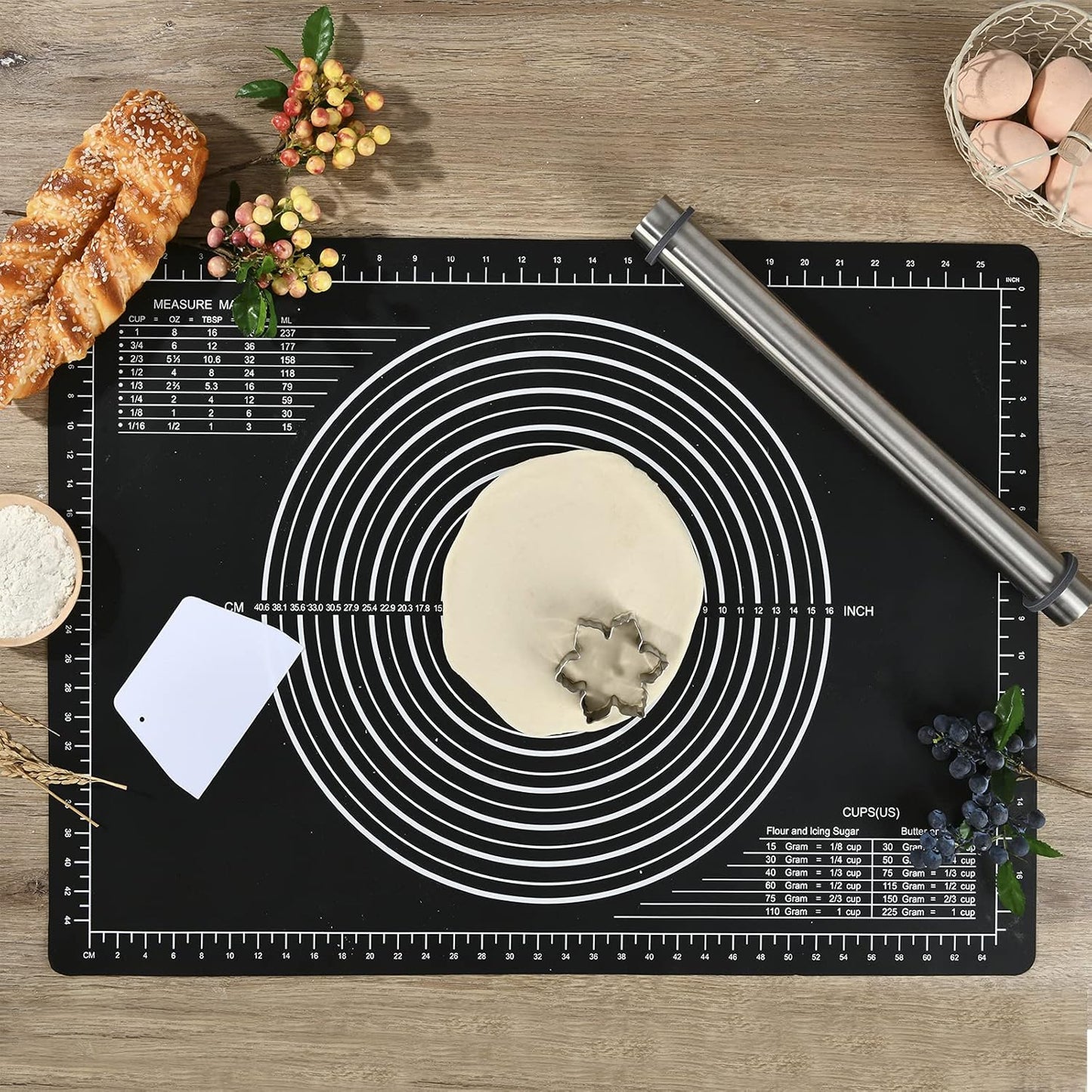 Non-Slip Silicone Pastry Mat Jumbo 31''by 24'' for Non Stick Baking Mats, Table/Countertop Placemats, Dough Rolling, Kneading/Fondant/Pie Crust Pad by Super Kitchen