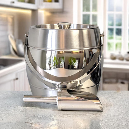 BREKX 3-QT Insulated Ice Buckets for Parties with Lid and Scoop - Iceberg Anchored Wine Chiller Champagne Bucket for Cocktail Bar, Metal Bucket with Lid, Non-Sweat