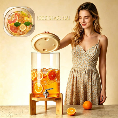 Beverage Dispenser, 4Gallon Glass Drink Dispenser with Stand, Stainless Steel Spigot, Ideal for Parties, Bars, Restaurants (15L/4 Gallon)