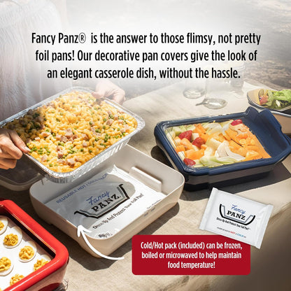 Fancy Panz Red Premium Aluminum Foil Pan Carrier with Secure Latch Lid - Reusable Casserole Carrier for Half Size Pans - Food Transport Holder for Potlucks, Parties, Tailgates & Entertaining