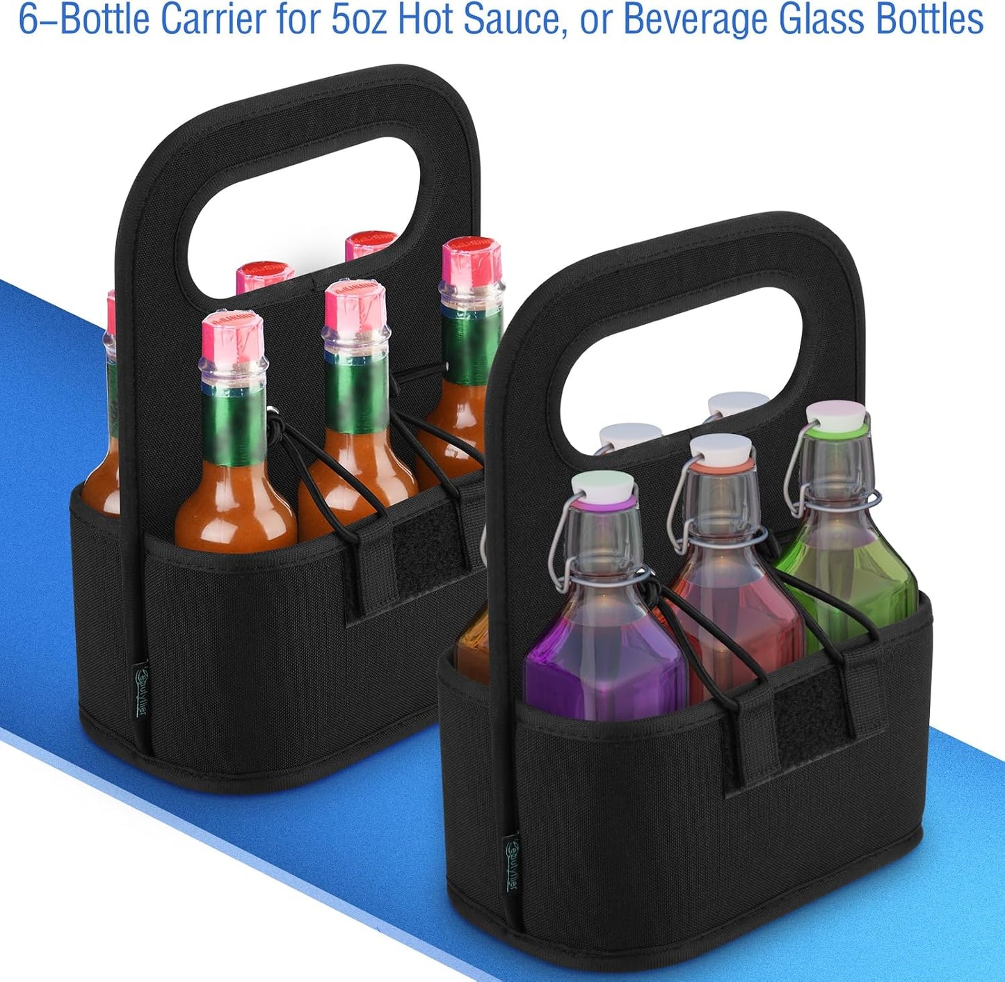 Beautyflier 6-bottle Carrier for Hot Sauce Bottles, Holds Standard 5oz Bottles, Condiment Holder for Oil, Sauces, Vodka, Ketchup, Tabasco, Honey for the Hot Sauce Lover Fan, Holder Only