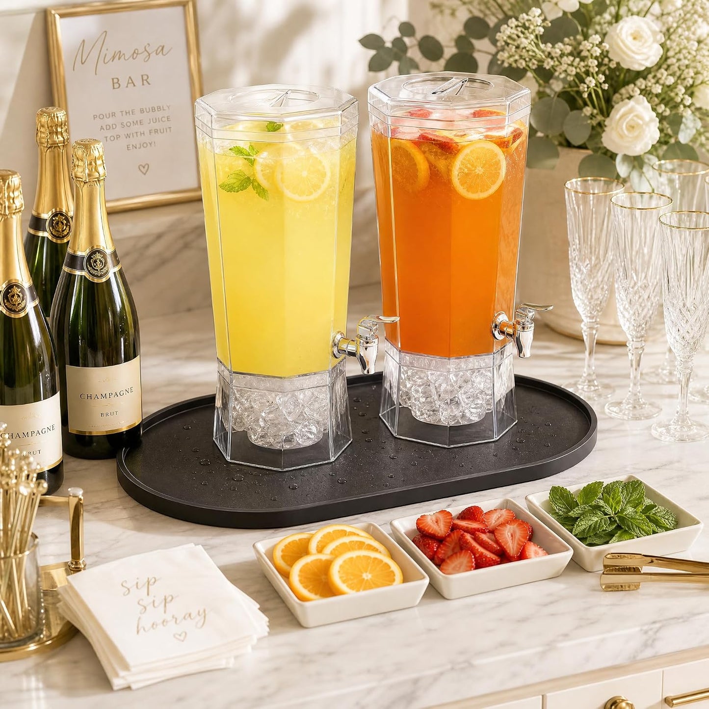 Drip Mat Fit for Drink Dispenser, Drip Tray for 2 Glass Drink Dispensers | Fits Dual Beverage Dispensers And Catches Drips, Condensation And Spills For Cleaner Party Tables And Drink Stations