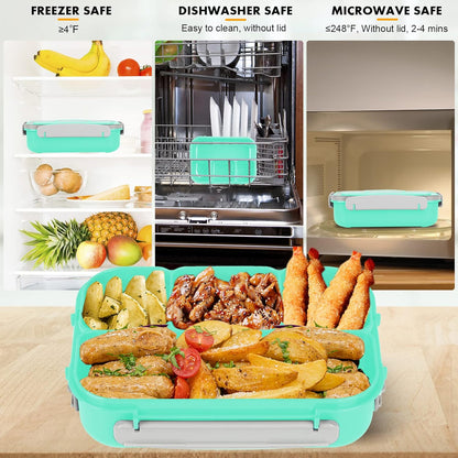 Yumuk Bento Box Adult, Lunch Box Containers for Adults Men Women, 5 Cup Bento with 4 Compartments &Spork &Sauce Box, Leak-Proof, Microwave/Dishwasher Safe(Beige)
