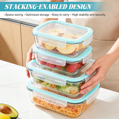 4 Pack [78 oz & 36 oz] Large Glass Food Storage Containers with Lids, Glass Meal Prep Containers Set with Airtight Lids - BPA Free, Ideal for Food Storing/Serving, Microwave/Oven Safe