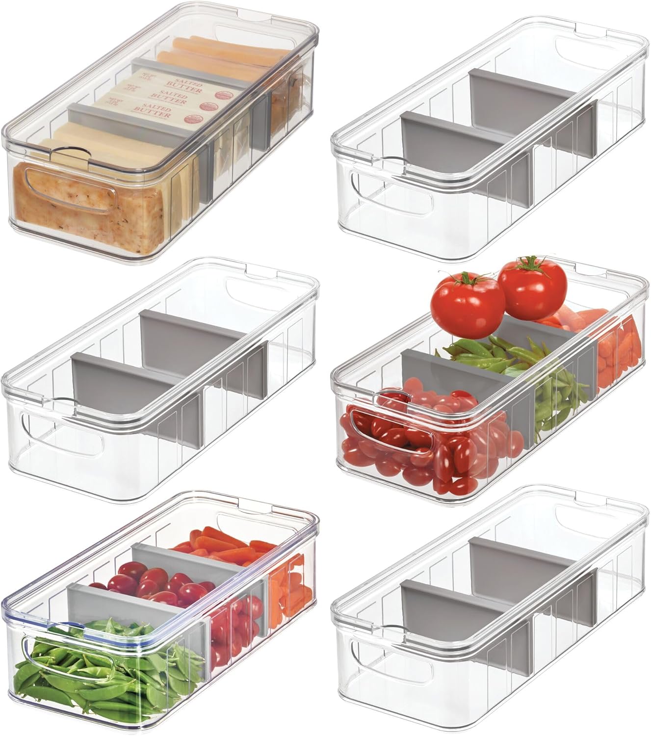 iDesign Recycled Plastic Crisp Large Divided Fruit and Vegetable Storage with Easy to Grip Integrated Handles Designed to Keep Food Fresh Longer, 14. 82" x 6. 32" x 3. 76"