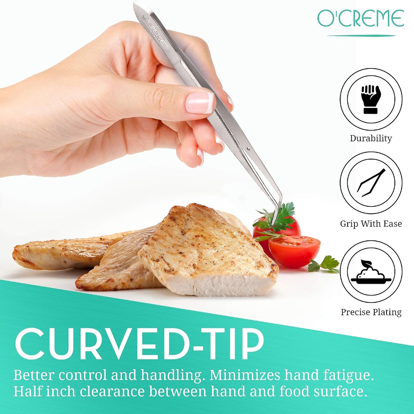 O'Creme Stainless Steel Precision Kitchen Tweezer Tongs 6.25" with Fine Tip (Purple)