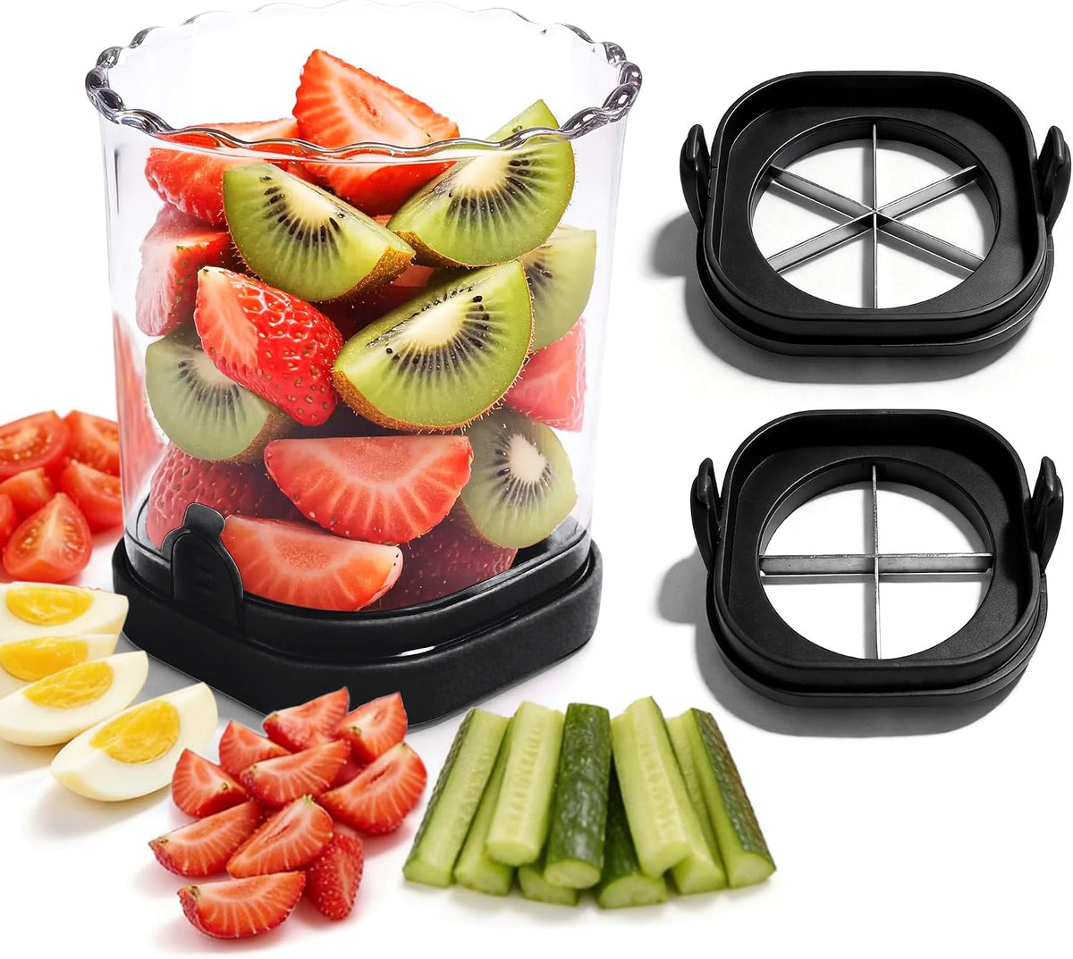 Fruit Slicer Cup 4 (6) Slice Blade Detachable Perfect Salads Sushi Pink